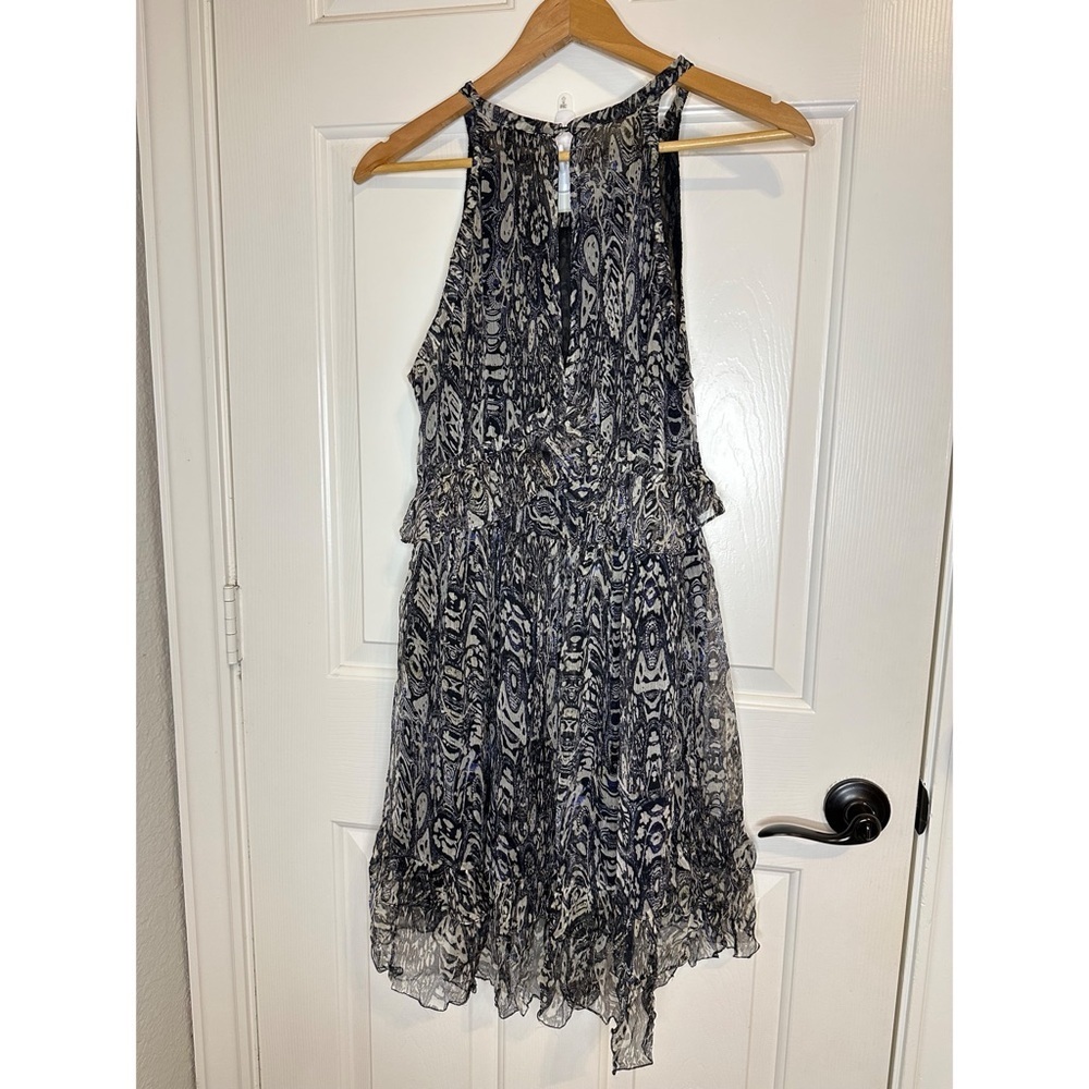 IRO Black Creme Abstract Floral Glorie Halter Midi Tiered Ruffle Dress Sz 40 / M - Picture 4 of 8
